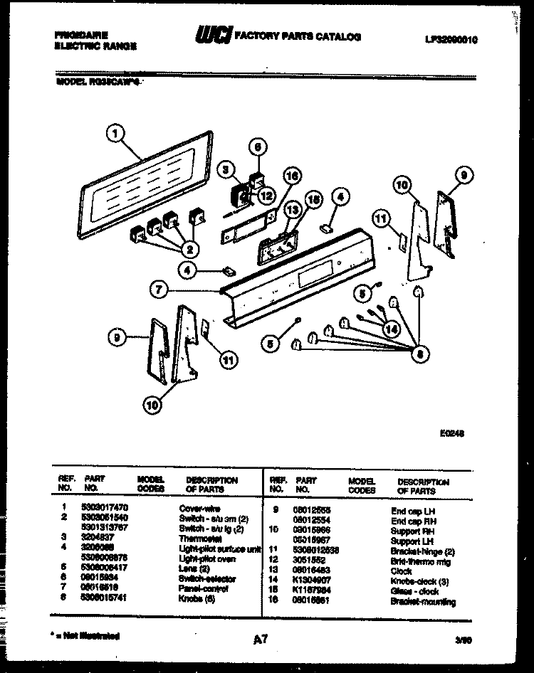 BACKGUARD Diagram and Parts List for RG35CAL4  Frigidaire Range