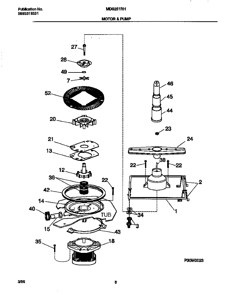 MOTOR Diagram and Parts List for MDS251RHR0  Frigidaire Dishwasher