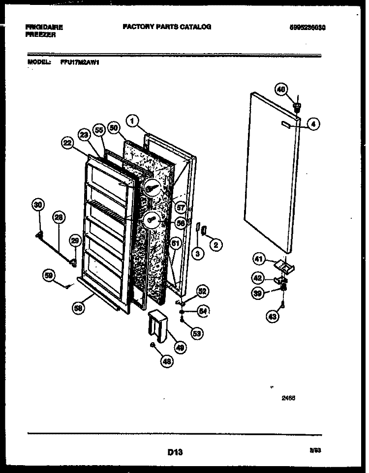 DOOR PARTS Diagram and Parts List for FFU17M2AW1  Frigidaire Freezer