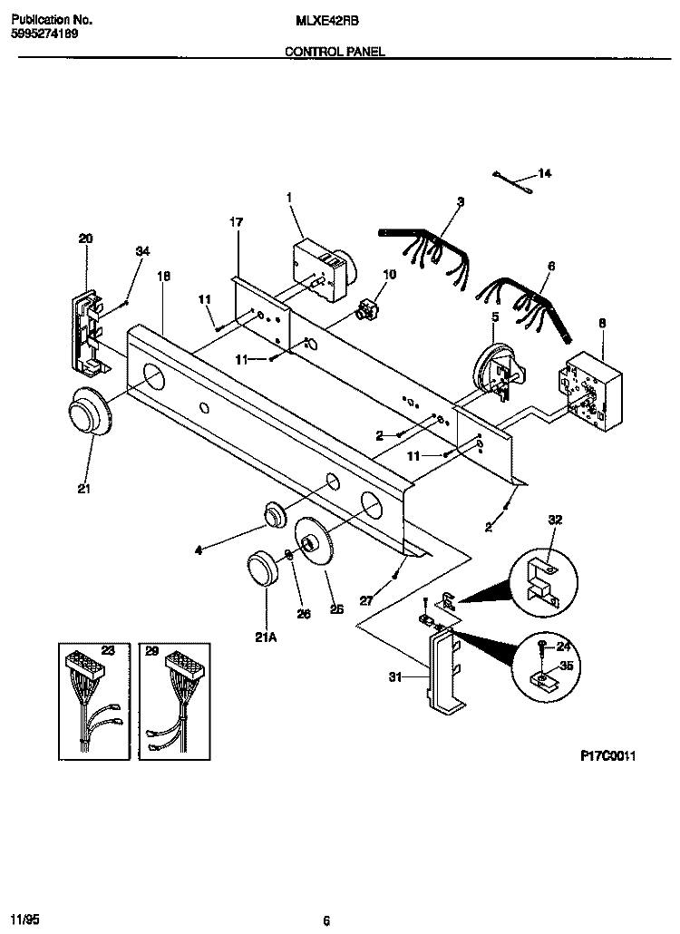 CONTROL PANEL Diagram and Parts List for MLXE42RBD2  Frigidaire Washer Dryer Combo