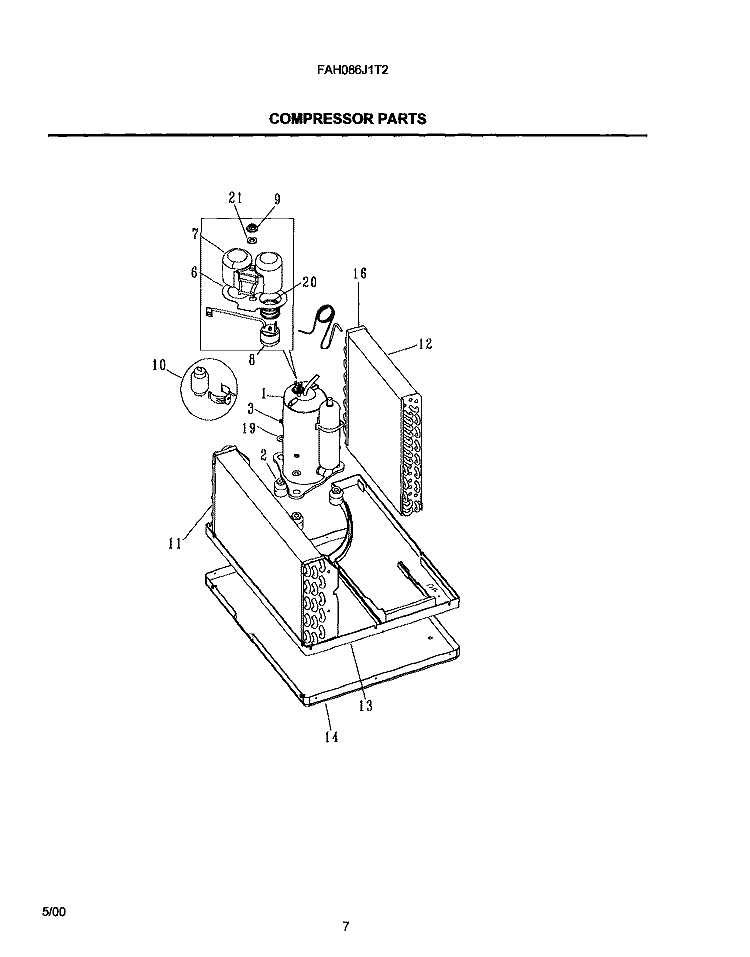COMPRESSOR PARTS Diagram and Parts List for FAH086J1T2  Frigidaire Air Conditioner