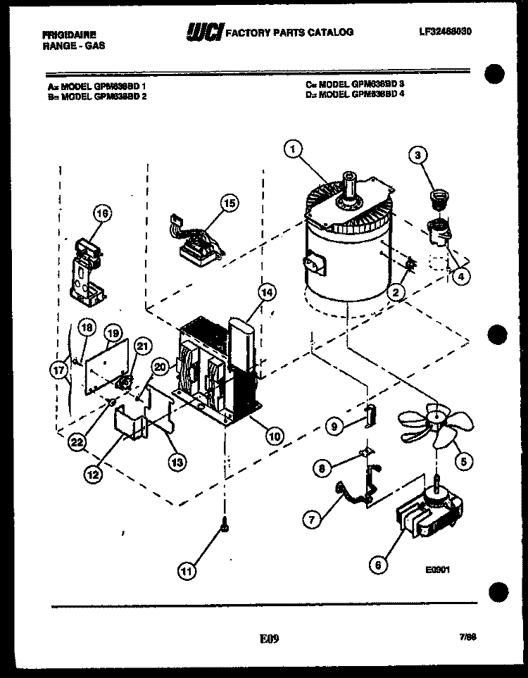 POWER CONTROL Diagram and Parts List for GPM638BDL3  Frigidaire Range