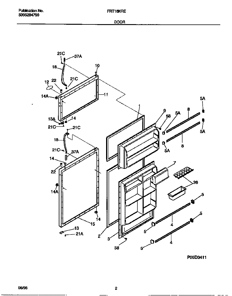 DOOR Diagram and Parts List for FRT18KRED0  Frigidaire Refrigerator