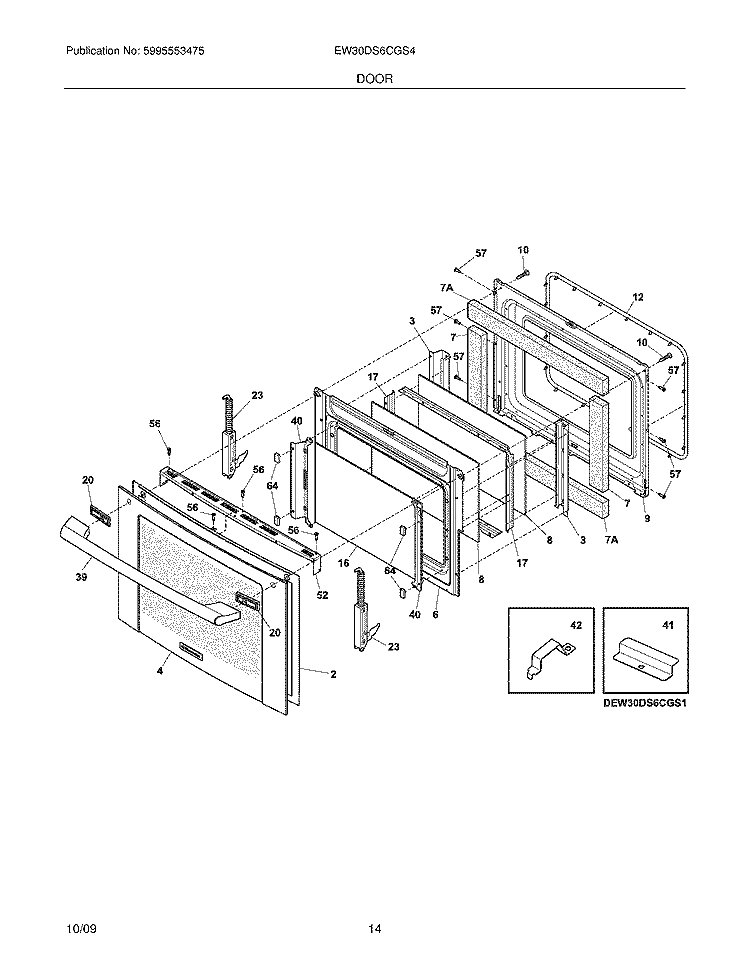 DOOR Diagram and Parts List for EW30DS6CGS4  Electrolux Range