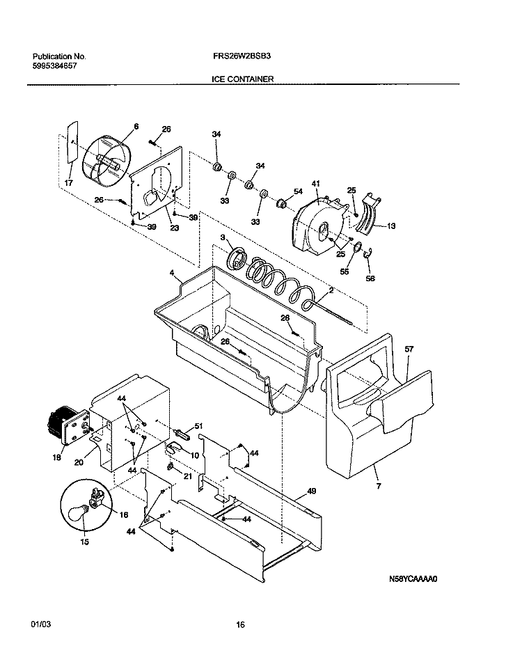 ICE CONTAINER Diagram and Parts List for FRS26W2BSB3  Frigidaire Refrigerator