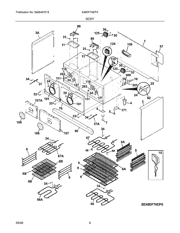 BODY Diagram and Parts List for E48DF76EPS  Electrolux Cooktop