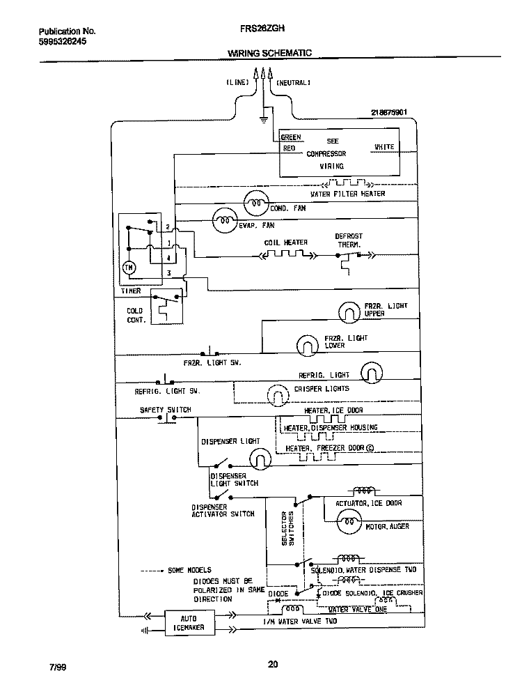 WIRING DIAGRAM Diagram and Parts List for FRS26ZGHB1  Frigidaire Refrigerator