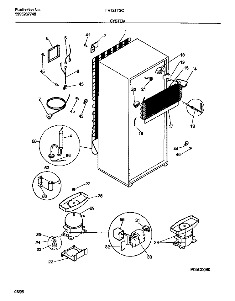 SYSTEM Diagram and Parts List for FRT21TSCW0  Frigidaire Refrigerator