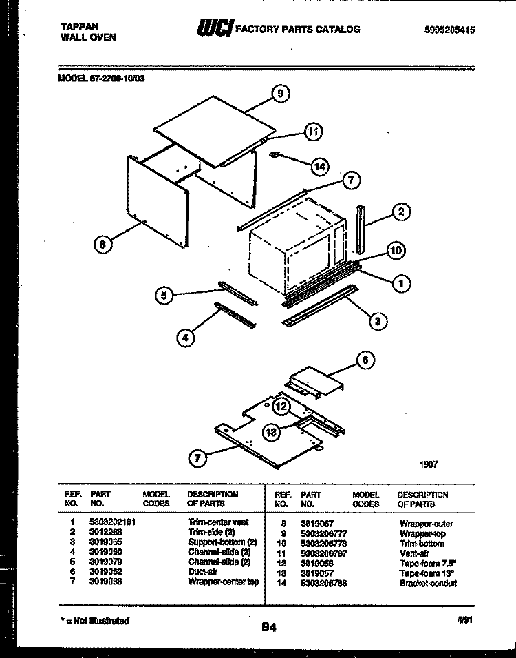 UPPER BODY PARTS Diagram and Parts List for 57-2709-10-03  Tappan Microwave Oven Combo