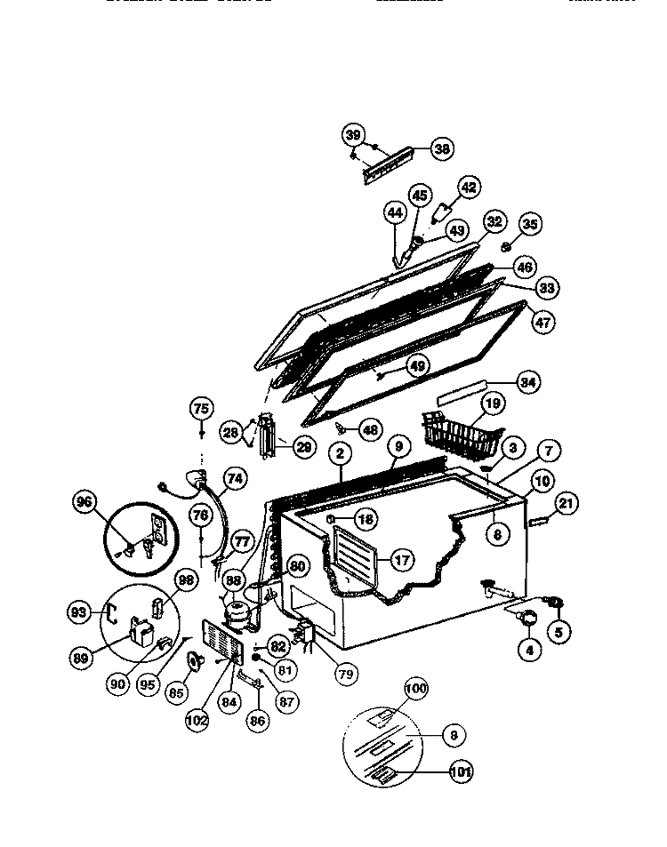 DOOR, CABINET, AND UNIT Diagram and Parts List for MFC23M4BW2  Frigidaire Freezer
