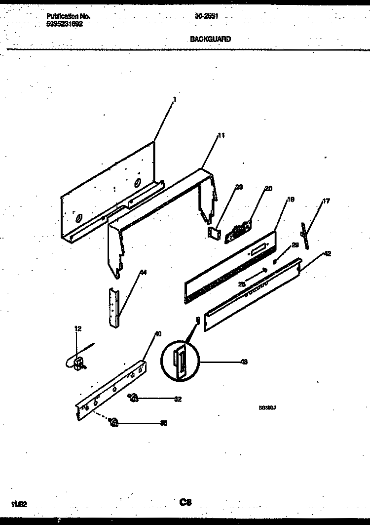 BACKGUARD Diagram and Parts List for 30-2551-00-04  Tappan Range