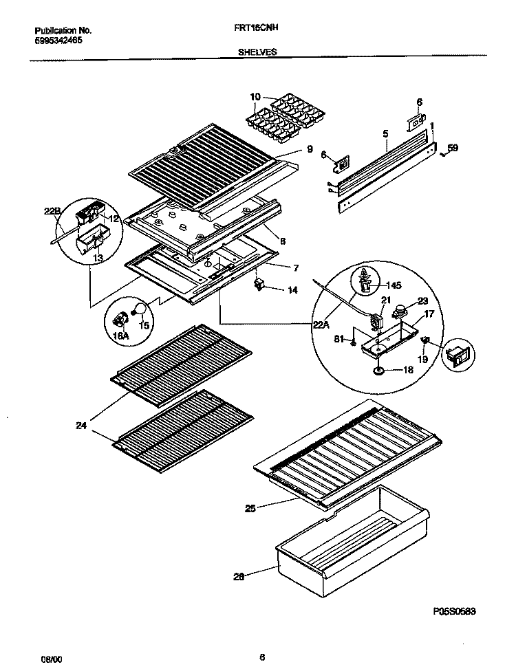 SHELVES Diagram and Parts List for FRT16CNHD5  Frigidaire Refrigerator