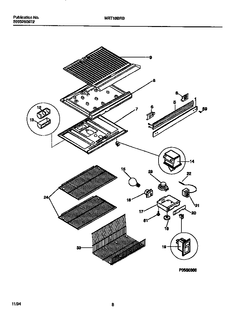 SHELVES, CONTROLS, DIVIDER, MULLION Diagram and Parts List for MRT18BRBW2  Frigidaire Refrigerator
