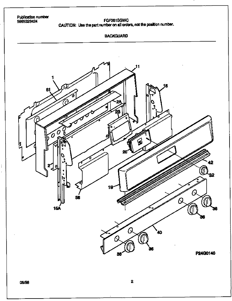 BACKGUARD Diagram and Parts List for FGF351SGWC  Frigidaire Range
