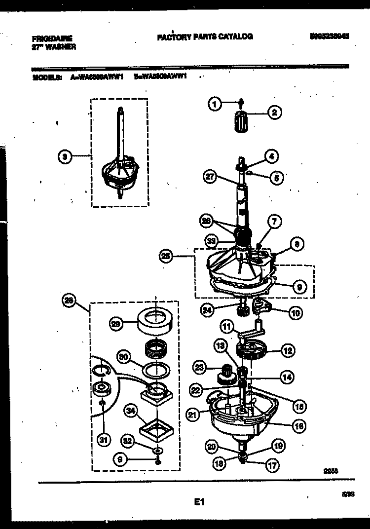 TRANSMISSION PARTS Diagram and Parts List for WA6500AWW1  Frigidaire Washer