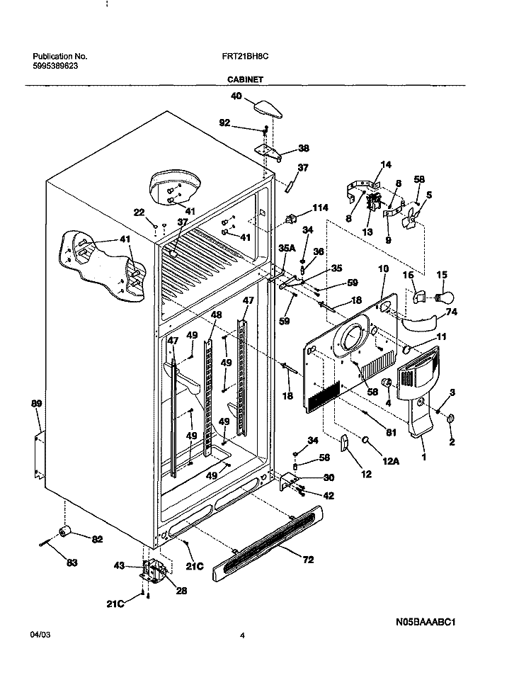CABINET Diagram and Parts List for FRT21BH8CQ0  Frigidaire Refrigerator