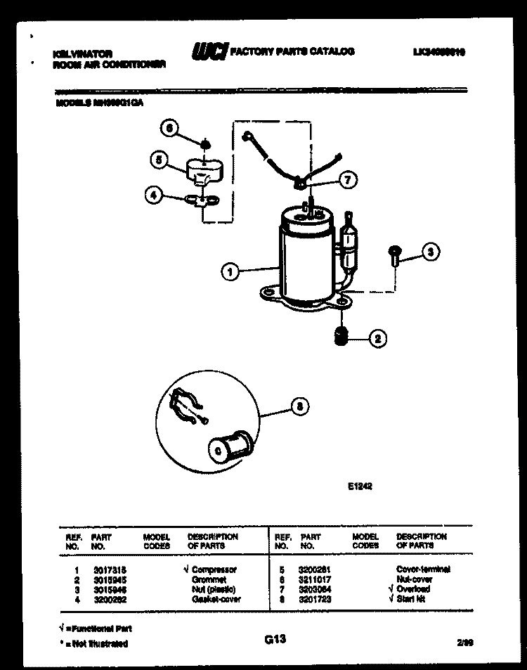 COMPRESSOR Diagram and Parts List for MH309G1QA  Kelvinator Air Conditioner