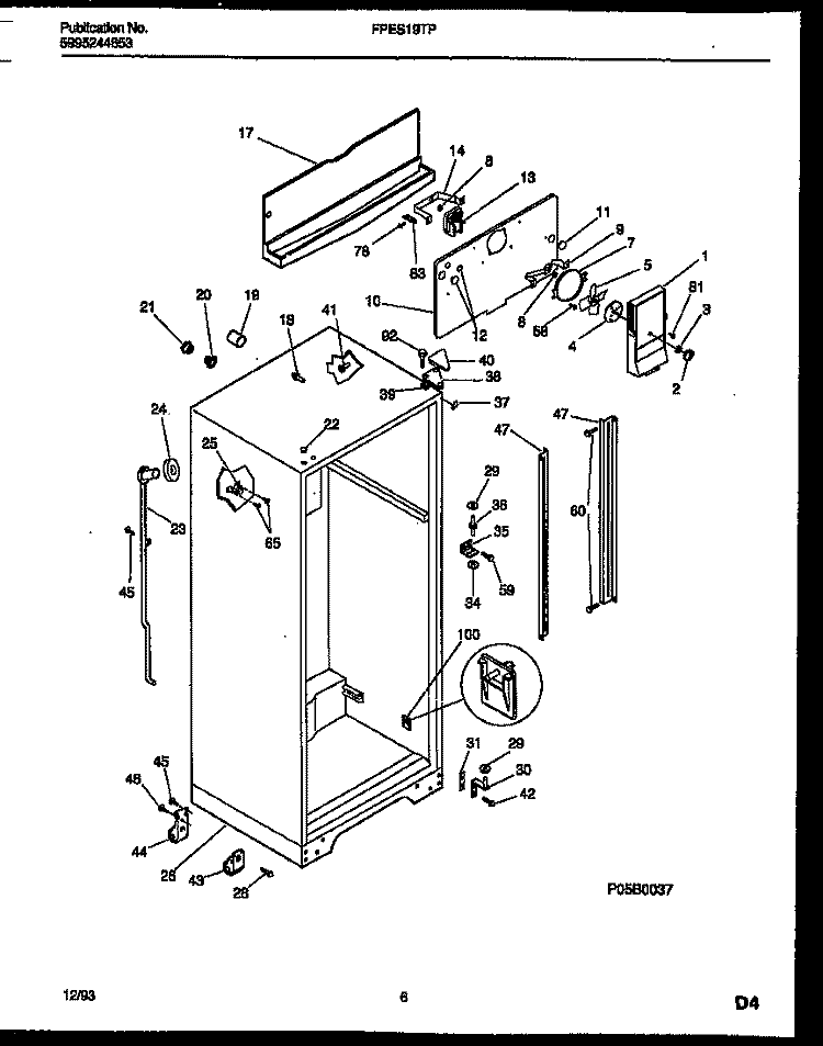 CABINET PARTS Diagram and Parts List for FPES19TPW1  Frigidaire Refrigerator