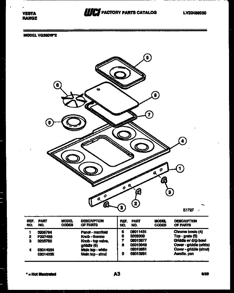 COOKTOP PARTS Diagram and Parts List for VG36DW2-23  Frigidaire Range