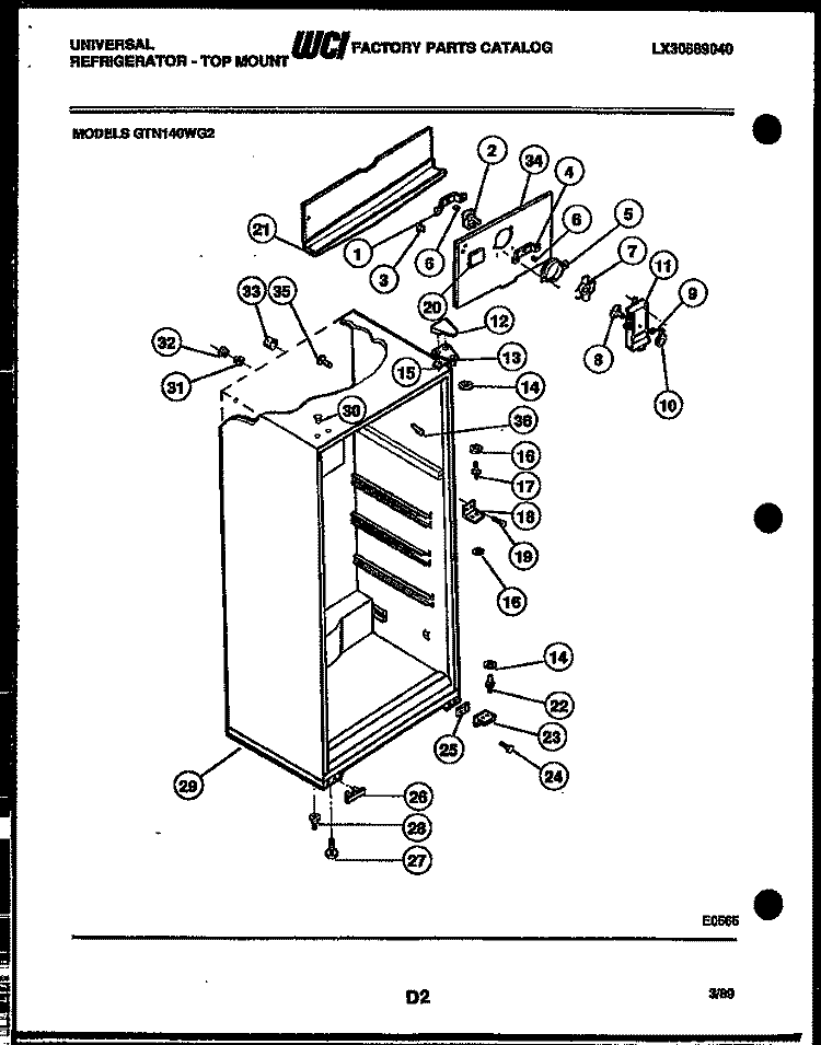 CABINET PARTS Diagram and Parts List for GTN140BG2  Frigidaire Refrigerator