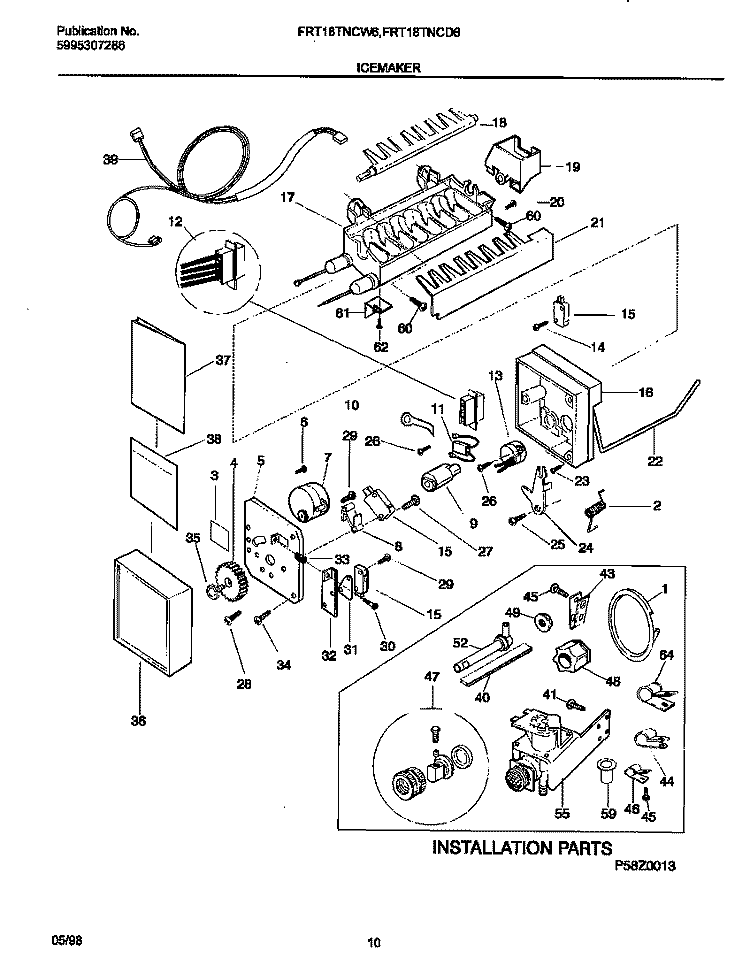 ICE MAKER Diagram and Parts List for FRT18TNCD6  Frigidaire Refrigerator