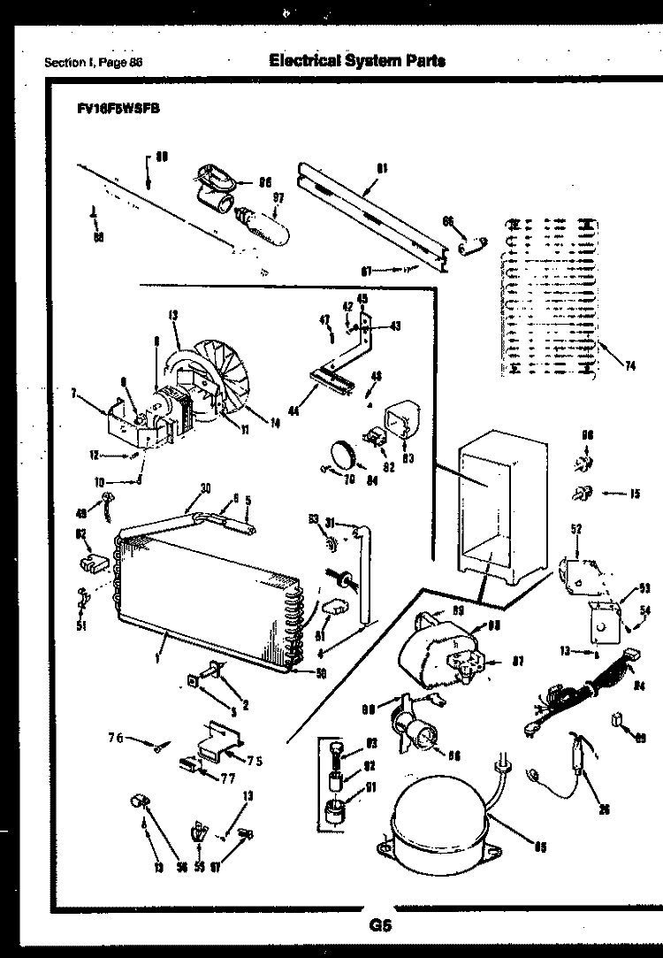 ELECTRICAL SYSTEM PARTS Diagram and Parts List for FV16M2WSFB  Frigidaire Freezer