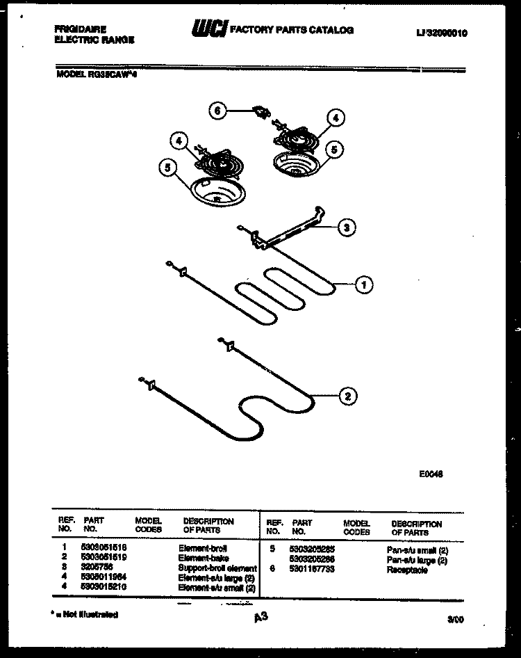 BROILER PARTS Diagram and Parts List for RG35CAL4  Frigidaire Range