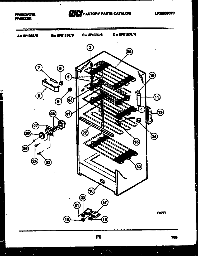 SHELVES AND SUPPORTS Diagram and Parts List for UFE16DL4  Frigidaire Freezer