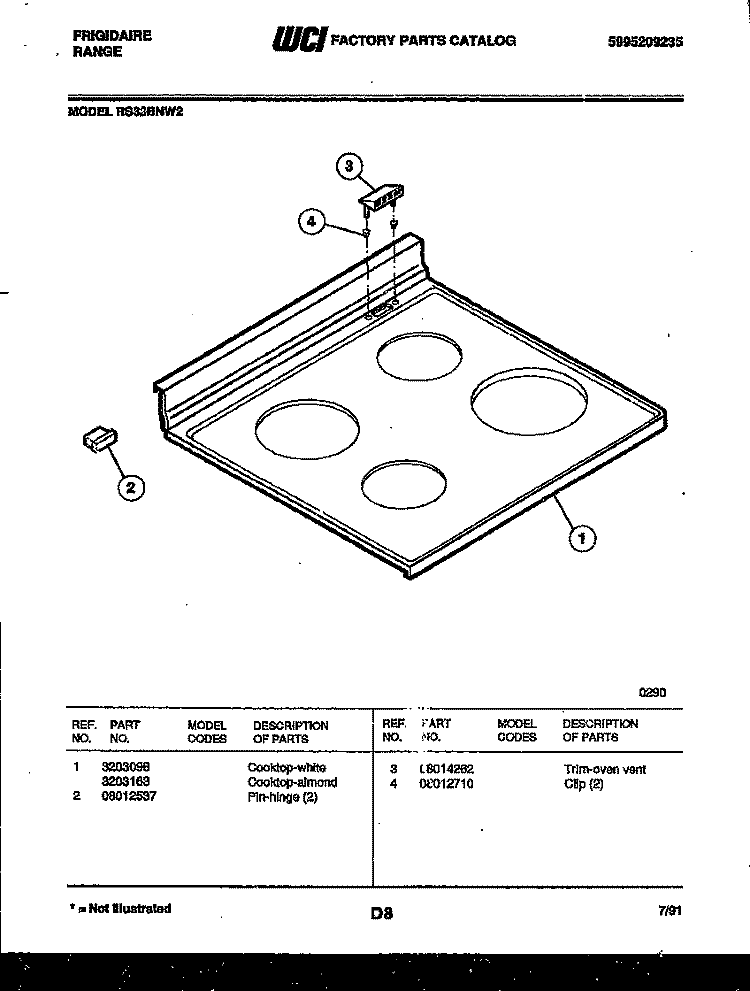 COOKTOP PARTS Diagram and Parts List for RS33BNL2  Frigidaire Range