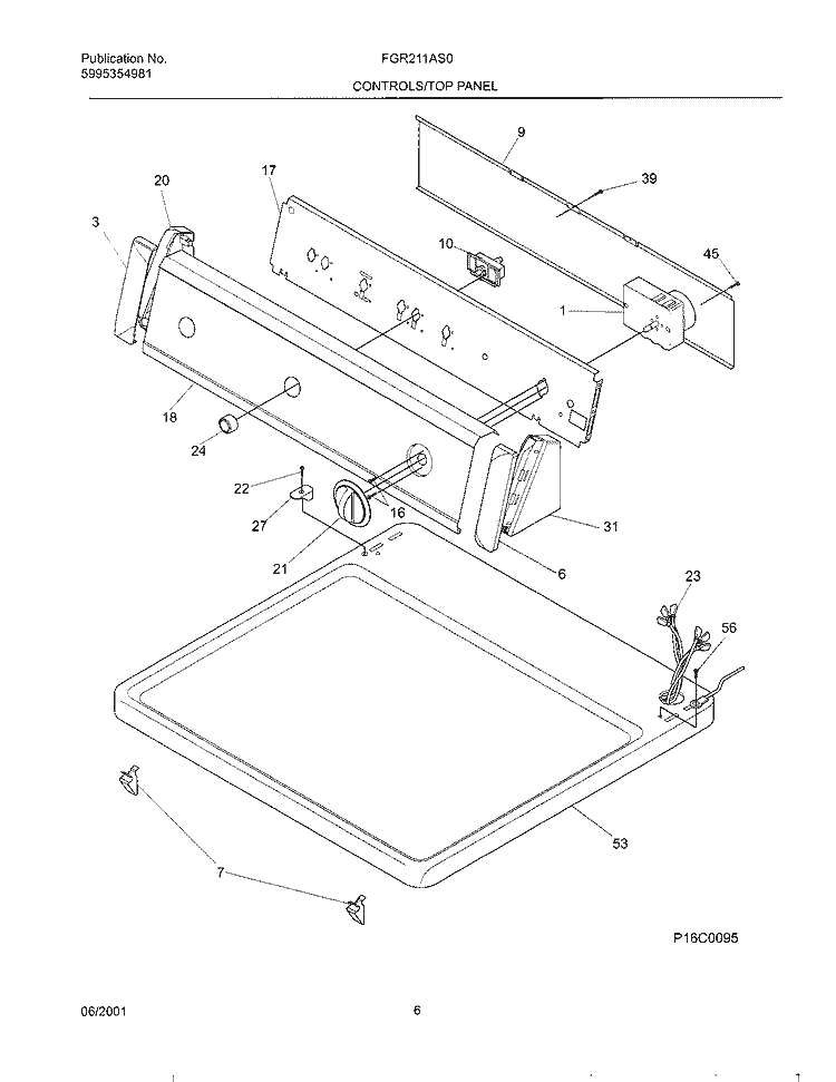 CONTROL PANEL Diagram and Parts List for FGR211AS0  Frigidaire Dryer