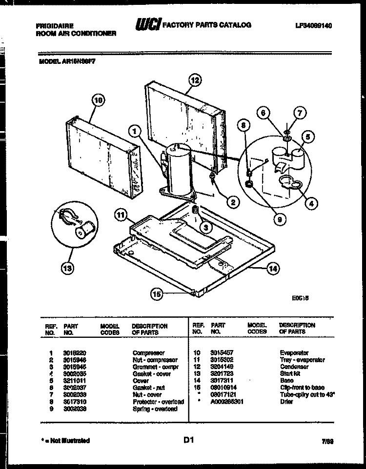 SYSTEM PARTS Diagram and Parts List for AR18NS8F7  Frigidaire Air Conditioner
