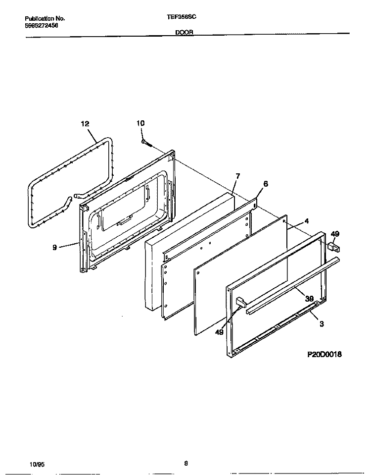 DOOR Diagram and Parts List for TEF356SCWA  Tappan Range