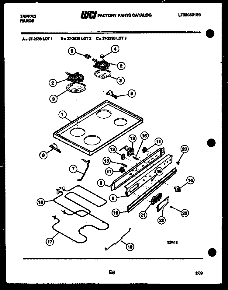 COOKTOP AND BROILER PARTS Diagram and Parts List for 37-2538-23-01  Tappan Range