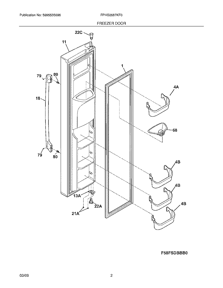 FREEZER DOOR Diagram and Parts List for FPHS2687KF0  Frigidaire Refrigerator