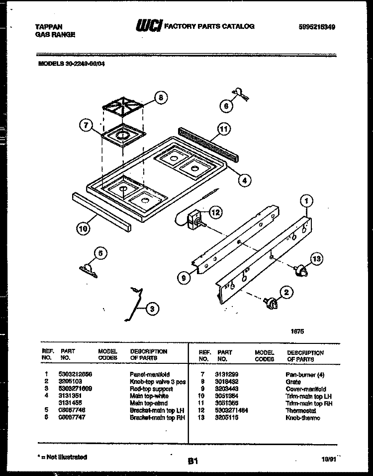 COOKTOP PARTS Diagram and Parts List for 30-2249-00-04  Tappan Range