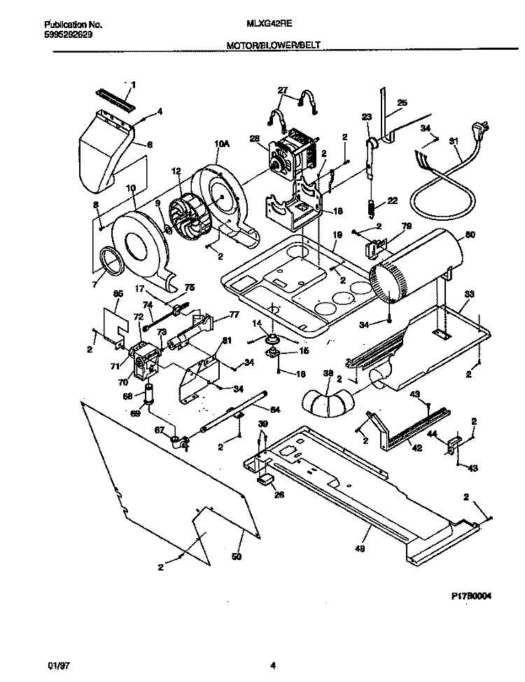 MOTOR / BLOWER / BELT Diagram and Parts List for MLXG42REW1  Frigidaire Washer Dryer Combo