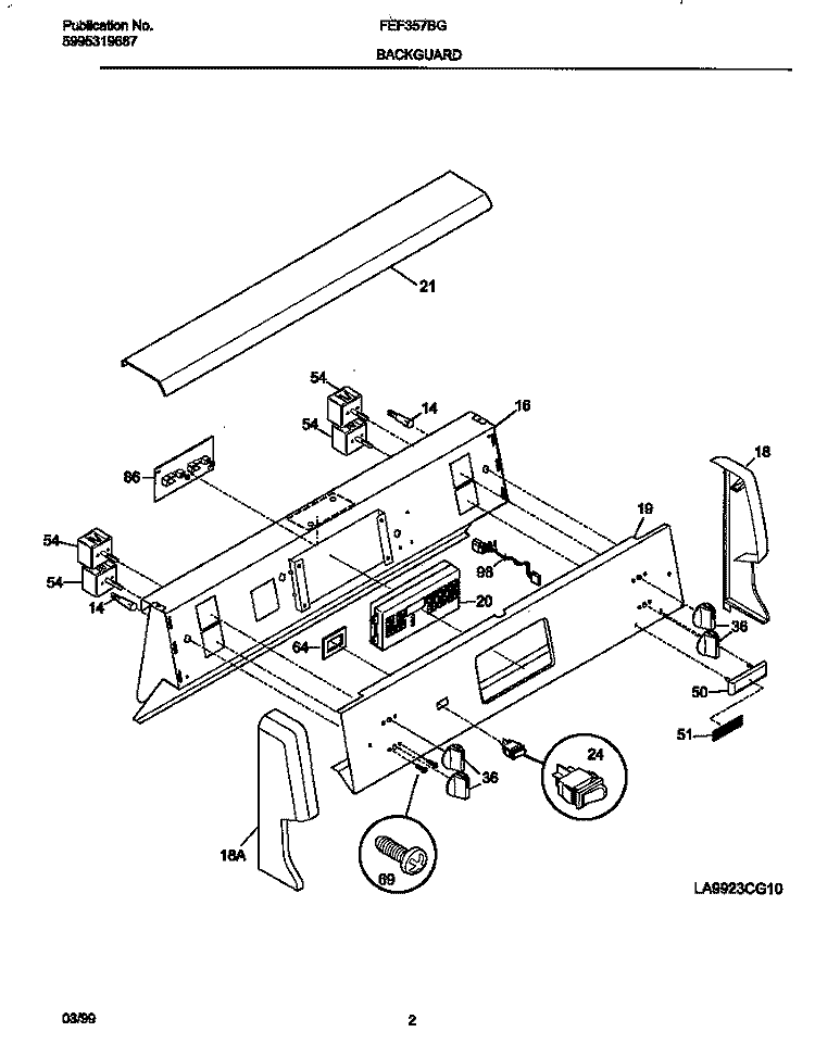 BACKGUARD Diagram and Parts List for FEF357BGWA  Frigidaire Range