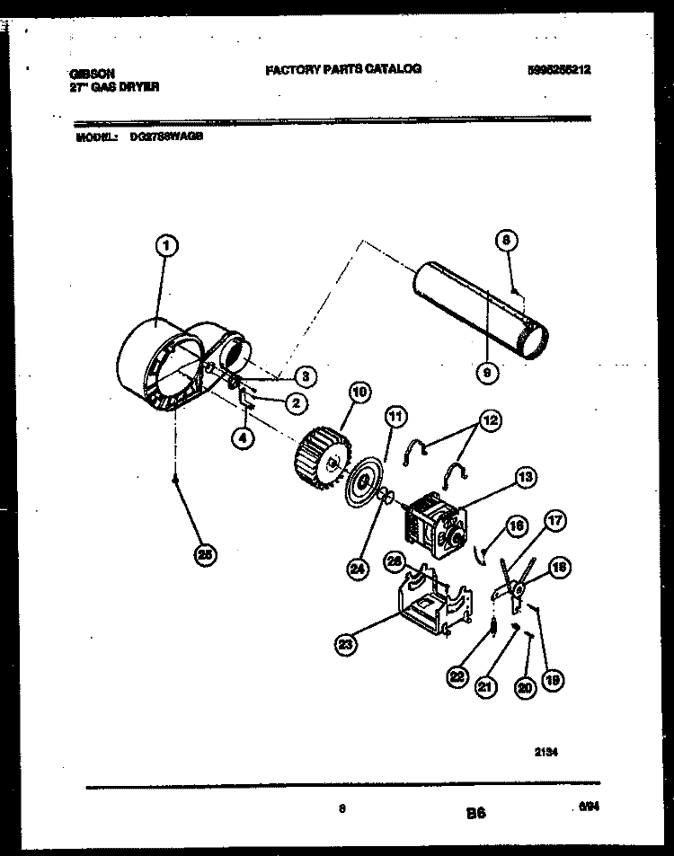 BLOWER AND DRIVE PARTS Diagram and Parts List for DG27S8WAGB  Gibson Dryer