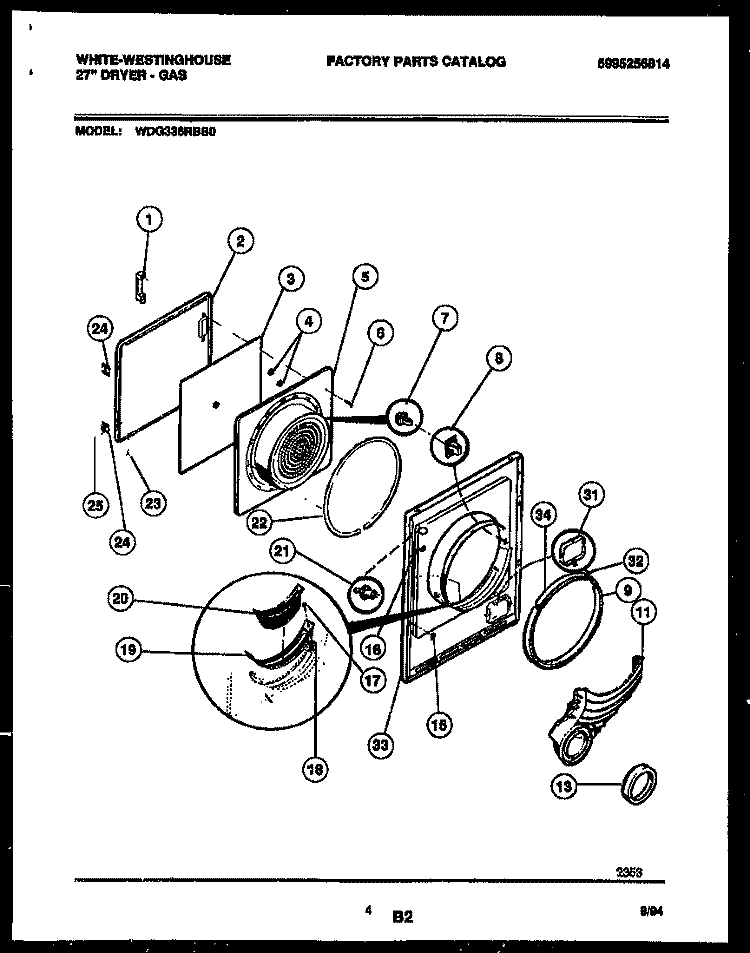 DOOR PARTS Diagram and Parts List for WDG336RBSW0  Frigidaire Dryer