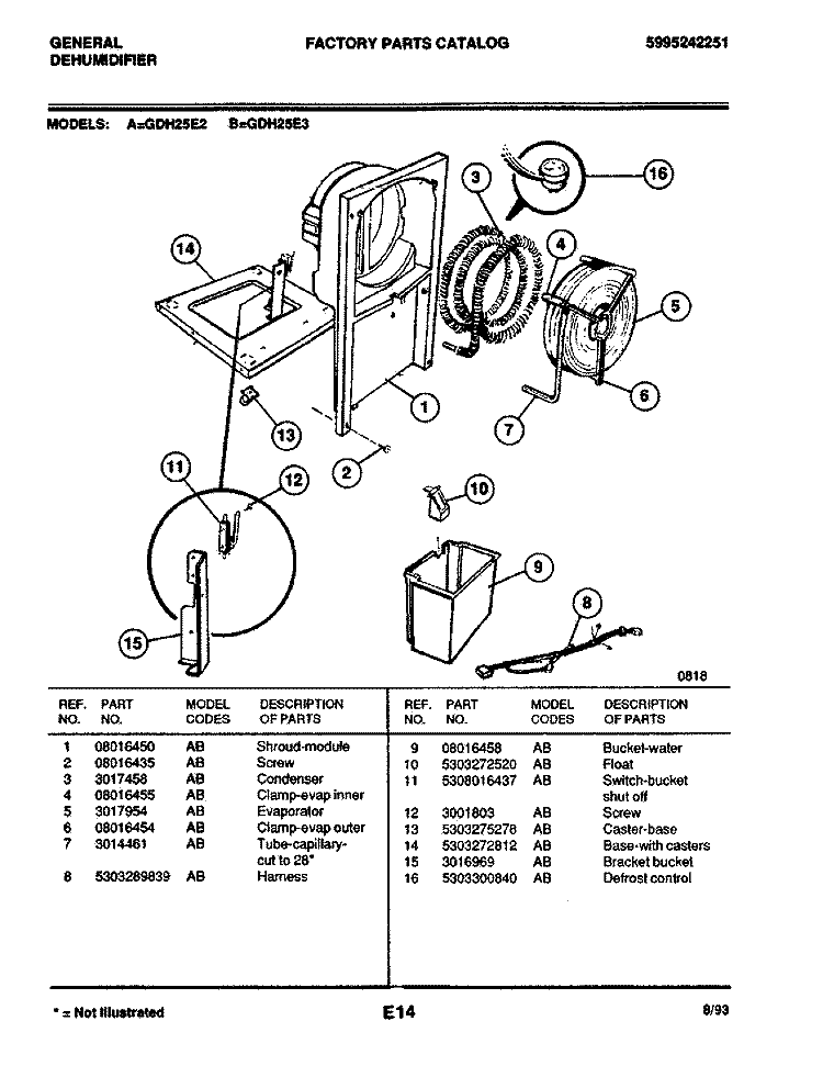 CONDENSER Diagram and Parts List for GDH25E2  Frigidaire Dehumidifier