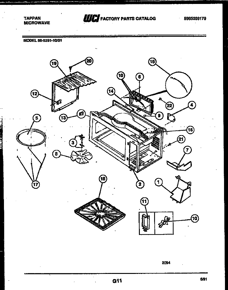 WRAPPER AND BODY PARTS Diagram and Parts List for 56-9281-10-01  Tappan Microwave