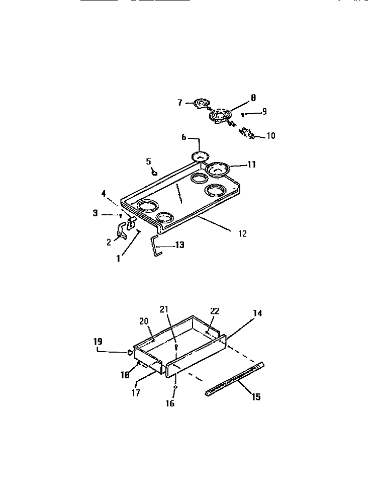 TOP / DRAWER Diagram and Parts List for REP306CT1  Kelvinator Range