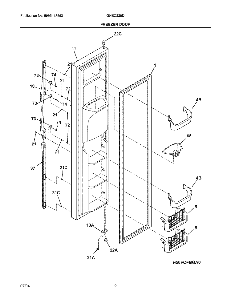 FREEZER DOOR Diagram and Parts List for GHSC239DW0  Frigidaire Refrigerator