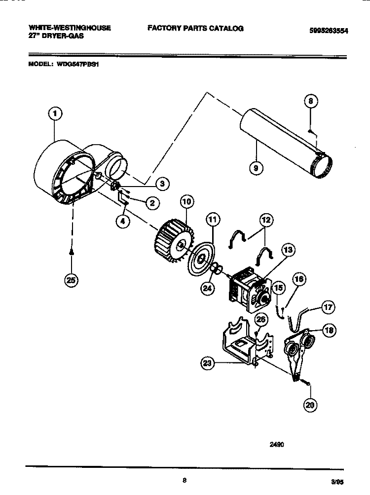 MOTOR, FAN HOUSING, EXHAUST DUCT Diagram and Parts List for WDG547PBS1  Frigidaire Dryer