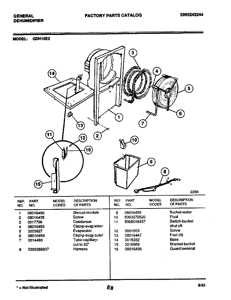 CONDENSER Diagram and Parts List for GDH15E2  Frigidaire Dehumidifier