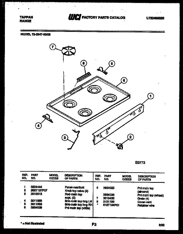 COOKTOP PARTS Diagram and Parts List for 72-2547-00-08  Tappan Range