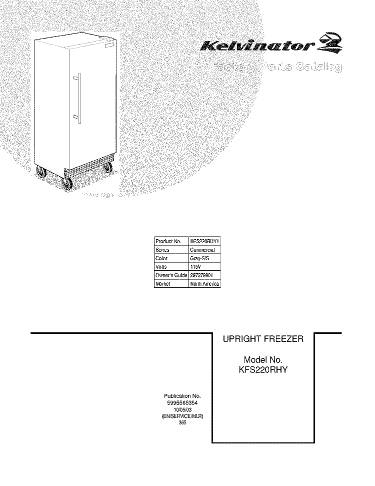 COVER Diagram and Parts List for KFS220RHY1  Kelvinator Freezer
