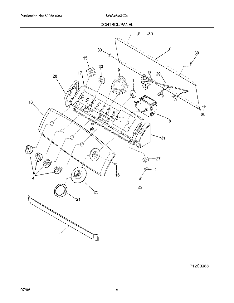 CONTROL/PANEL Diagram and Parts List for SWS1649HQ0  Westinghouse Washer