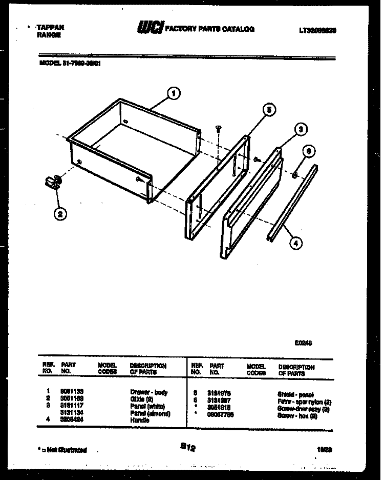 DRAWER PARTS Diagram and Parts List for 31-7969-00-01  Tappan Range