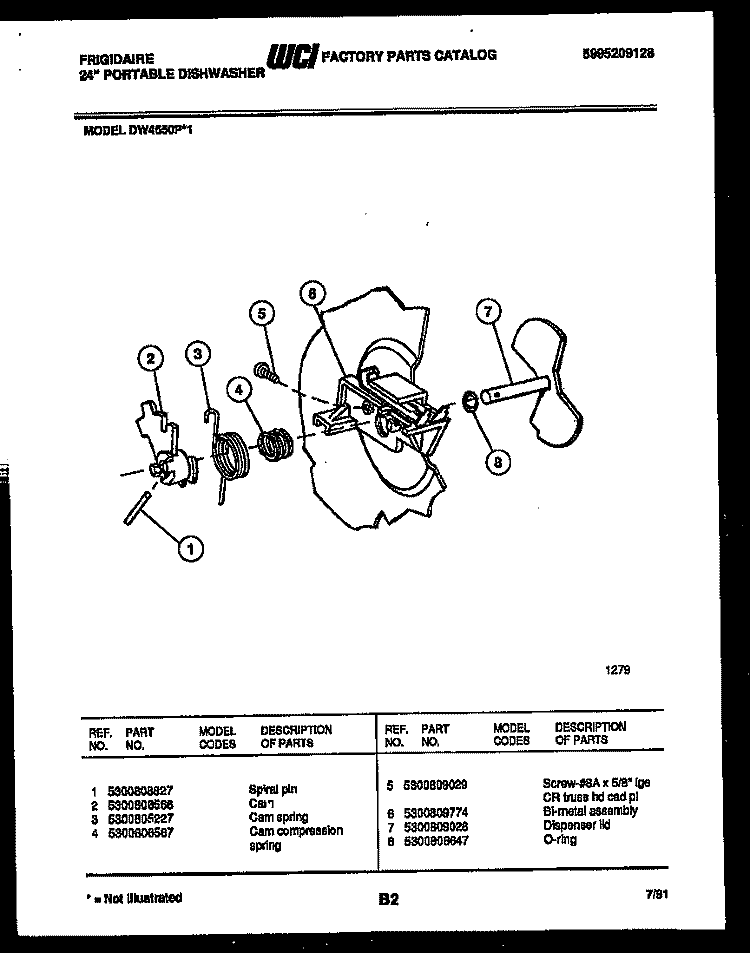 CAM Diagram and Parts List for DW4650PW1  Frigidaire Dishwasher